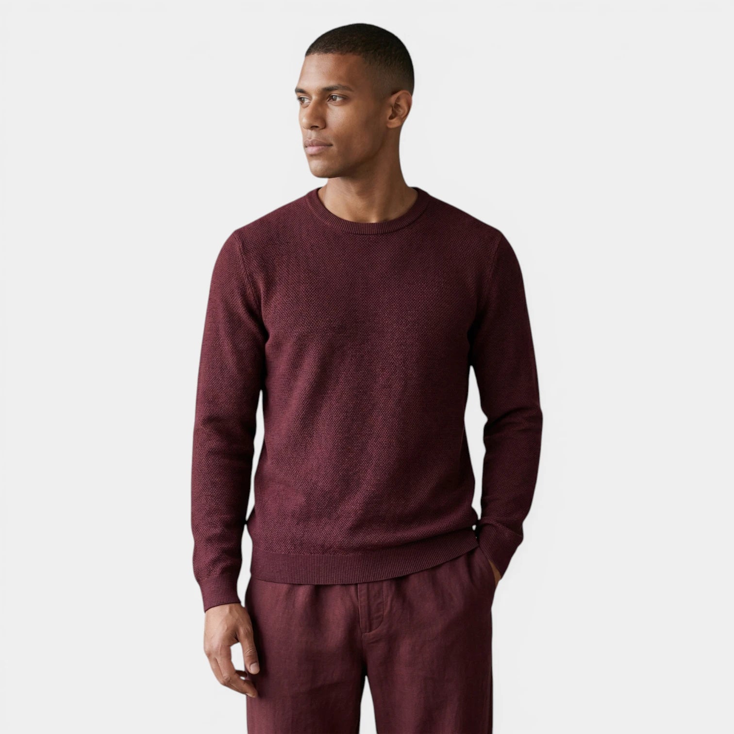 Crew Neck Textured Knit Sweater Regular Fit for Men
