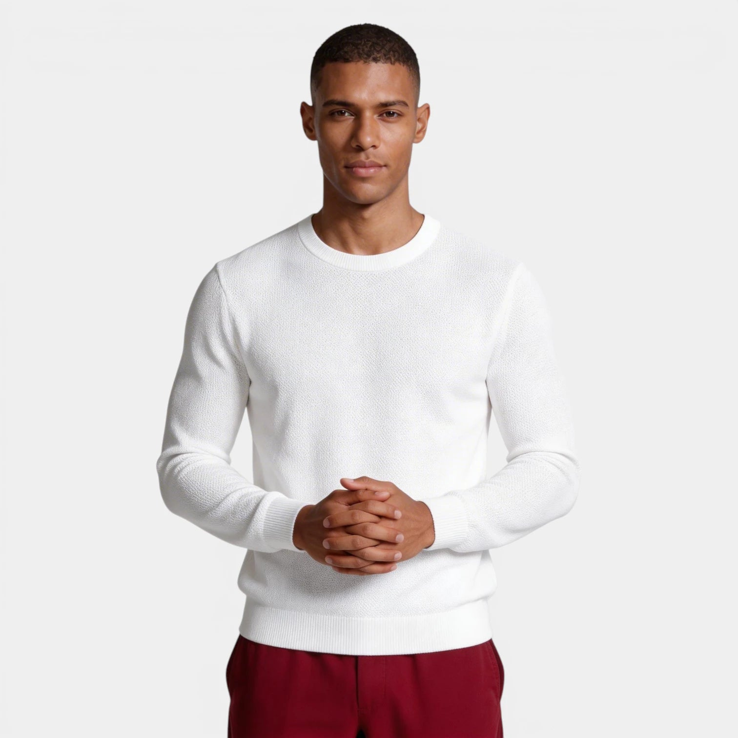 Crew Neck Textured Knit Sweater Regular Fit for Men