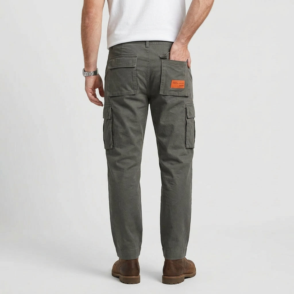 Cargo Pants Straight Fit Button Waist Flap Pockets for Men