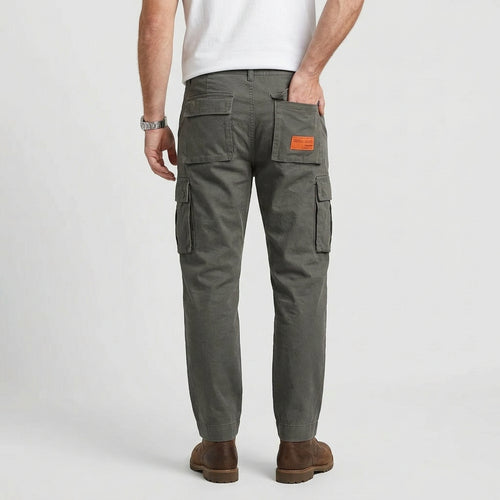 Cargo Pants Straight Fit Button Waist Flap Pockets for Men