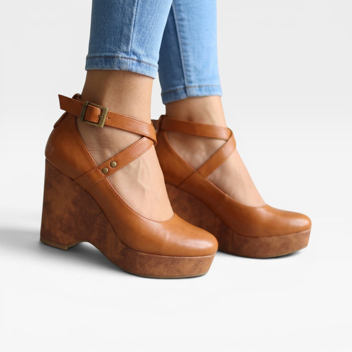 Women's Vintage Cross-Strap Closed-Toe Wedges
