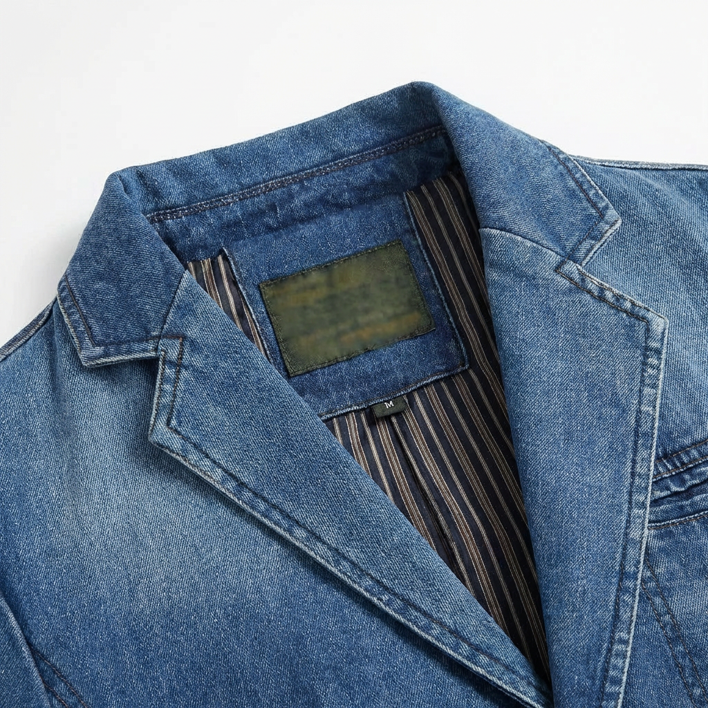 Denim Blazer Structured Notch Lapel Regular Fit for Men