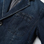 Denim Blazer Structured Notch Lapel Regular Fit for Men