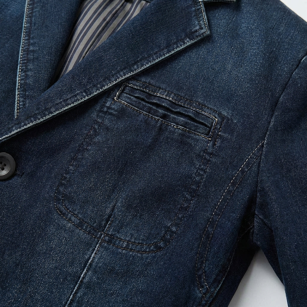 Denim Blazer Structured Notch Lapel Regular Fit for Men