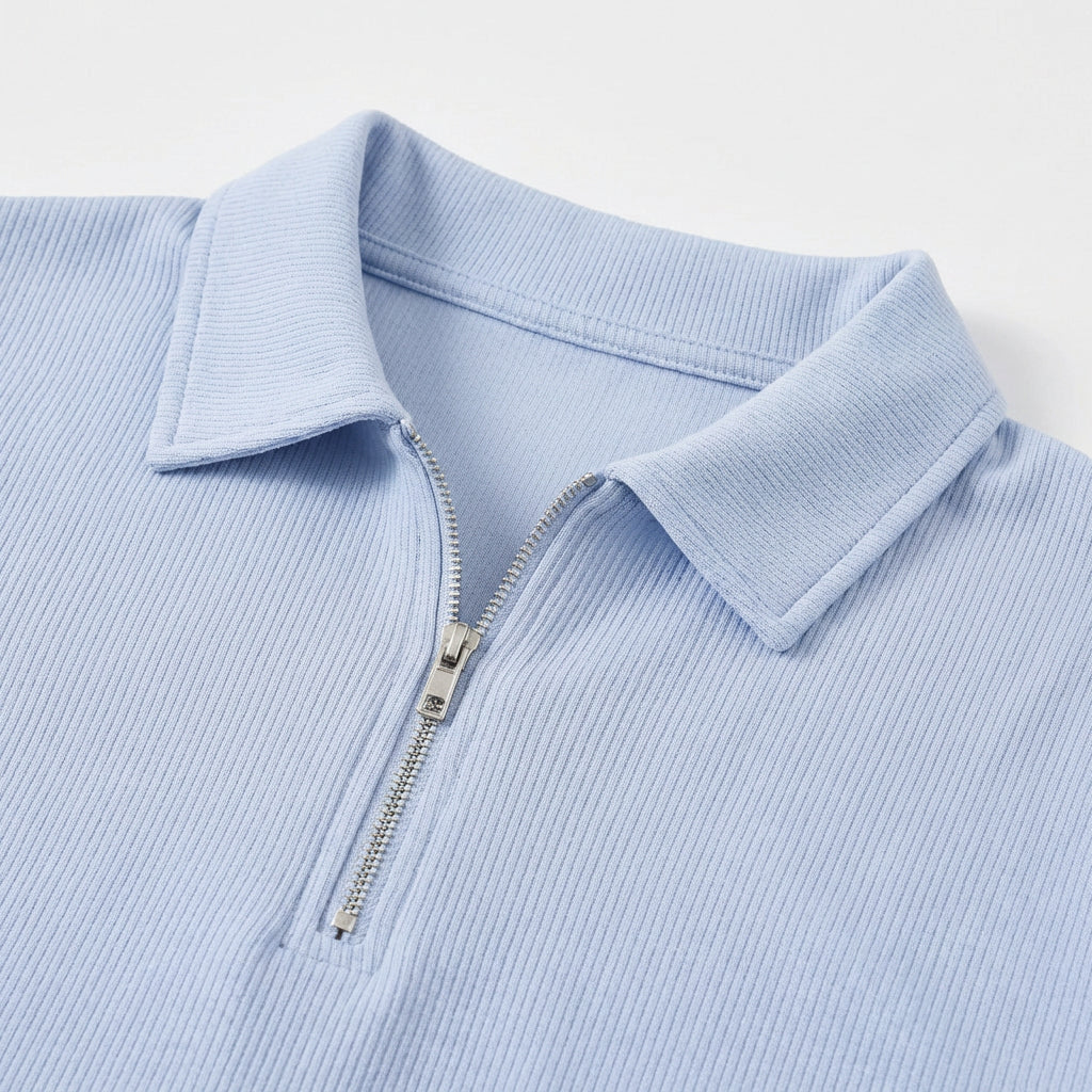 Two-Piece Zip Polo Shirt and Shorts Set for Men