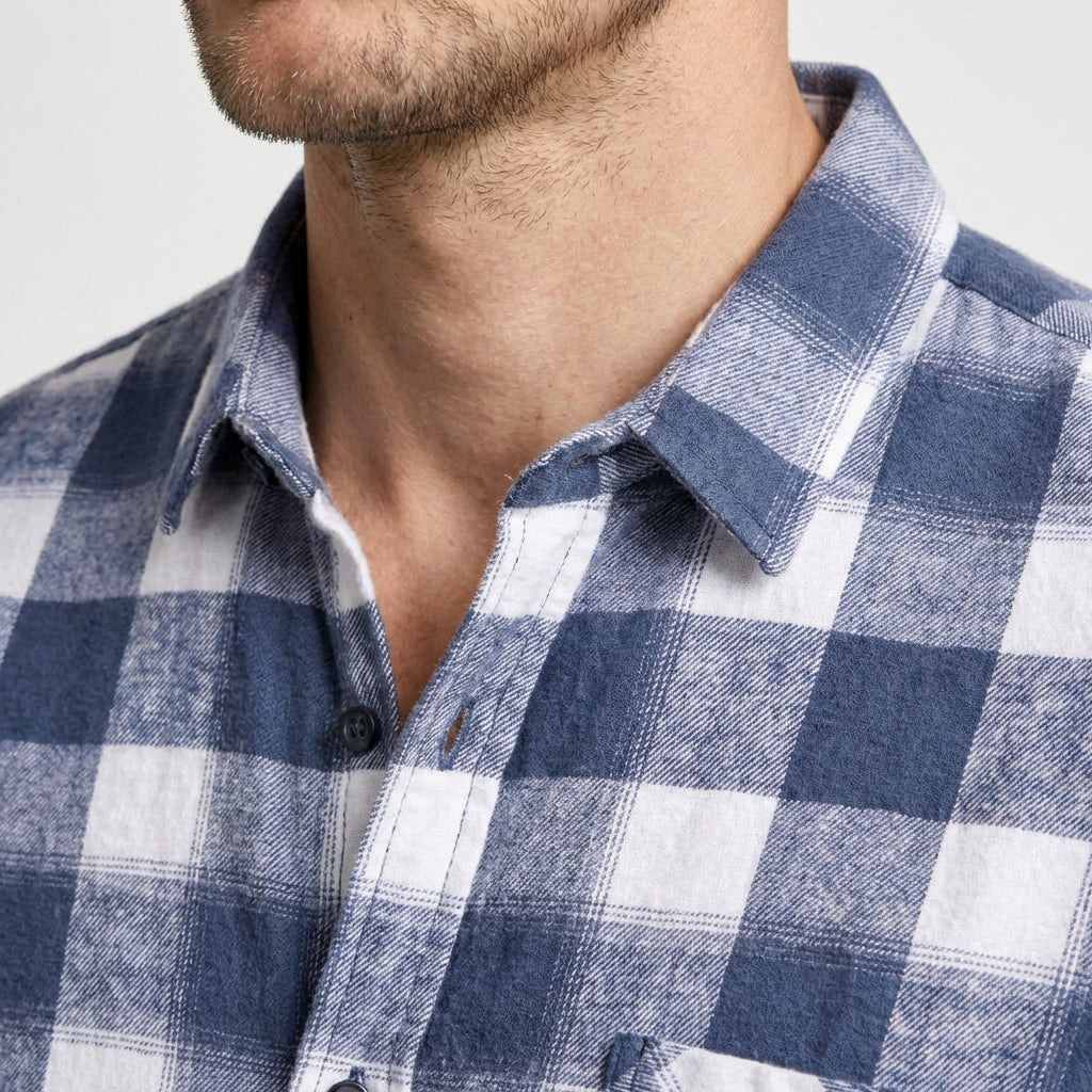 Checkered Button-Down Collar Long Sleeve Shirt for Men