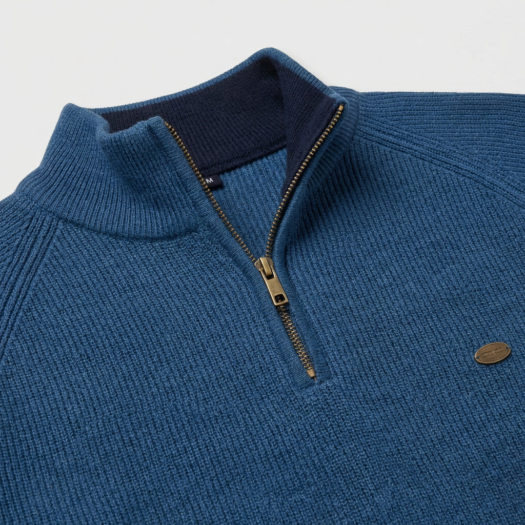 Half-Zip Knitted Jumper Stand Collar Slim Fit for Men