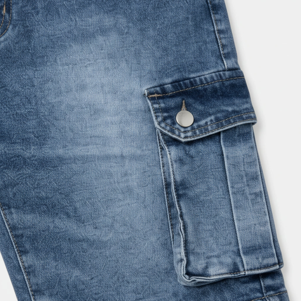 Denim Cargo Shorts Washed Straight Fit for Men