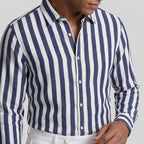 Linen-Cotton Striped Shirt Long Sleeve Relaxed Fit for Men