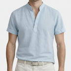 Textured Henley Shirt Stand Collar Relaxed Fit for Men