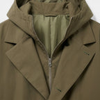 Hooded Longline Trench Coat Zip-Up Button Front for Men