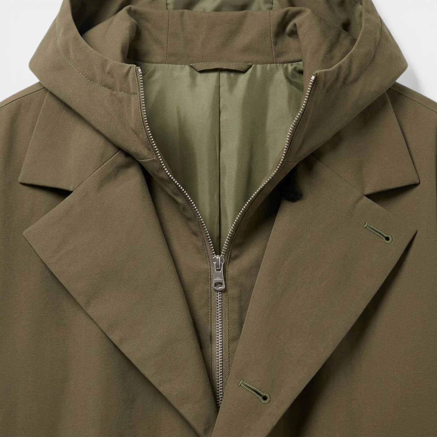 Hooded Longline Trench Coat Zip-Up Button Front for Men