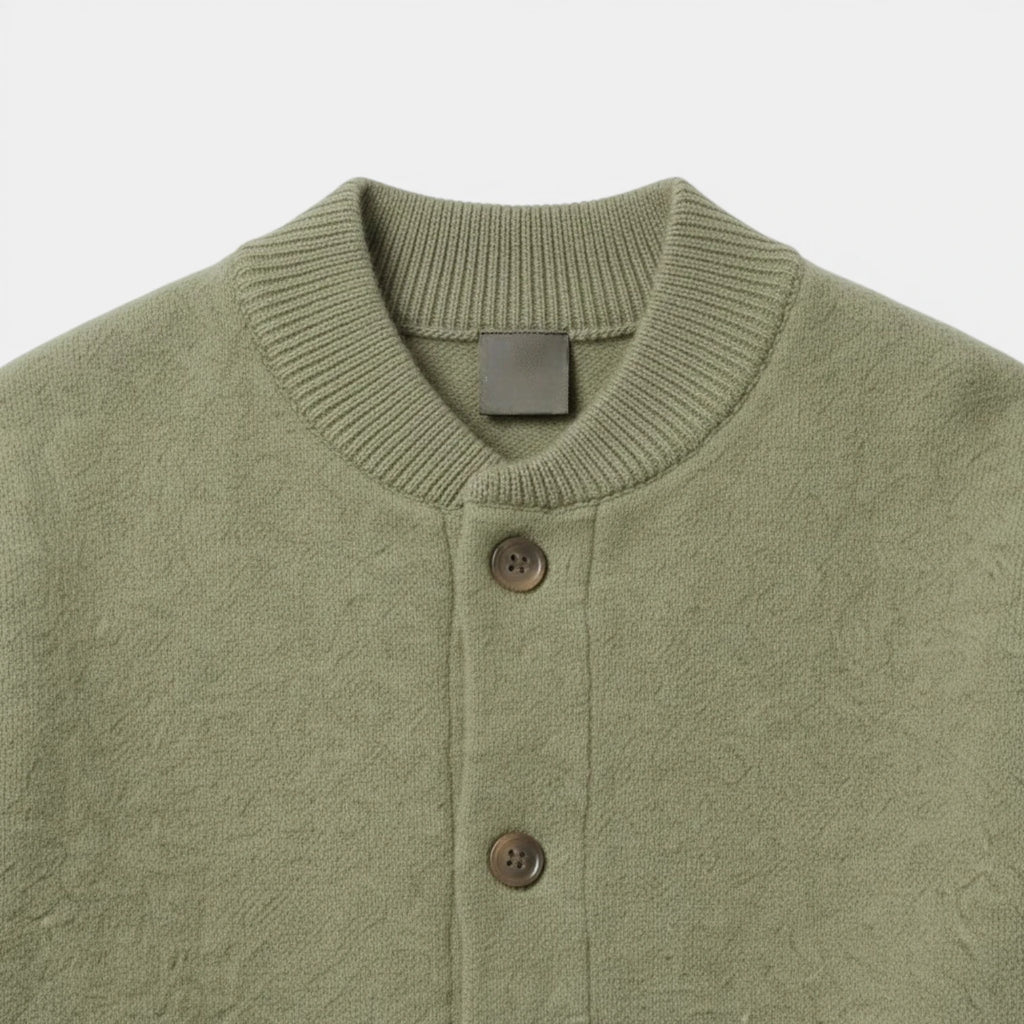 Button-Up Knit Cardigan Ribbed Trim Relaxed Fit for Men