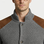 Button-Up Knit Jacket Ribbed Collar Elbow Patch for Men