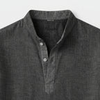 Textured Henley Shirt Stand Collar Relaxed Fit for Men
