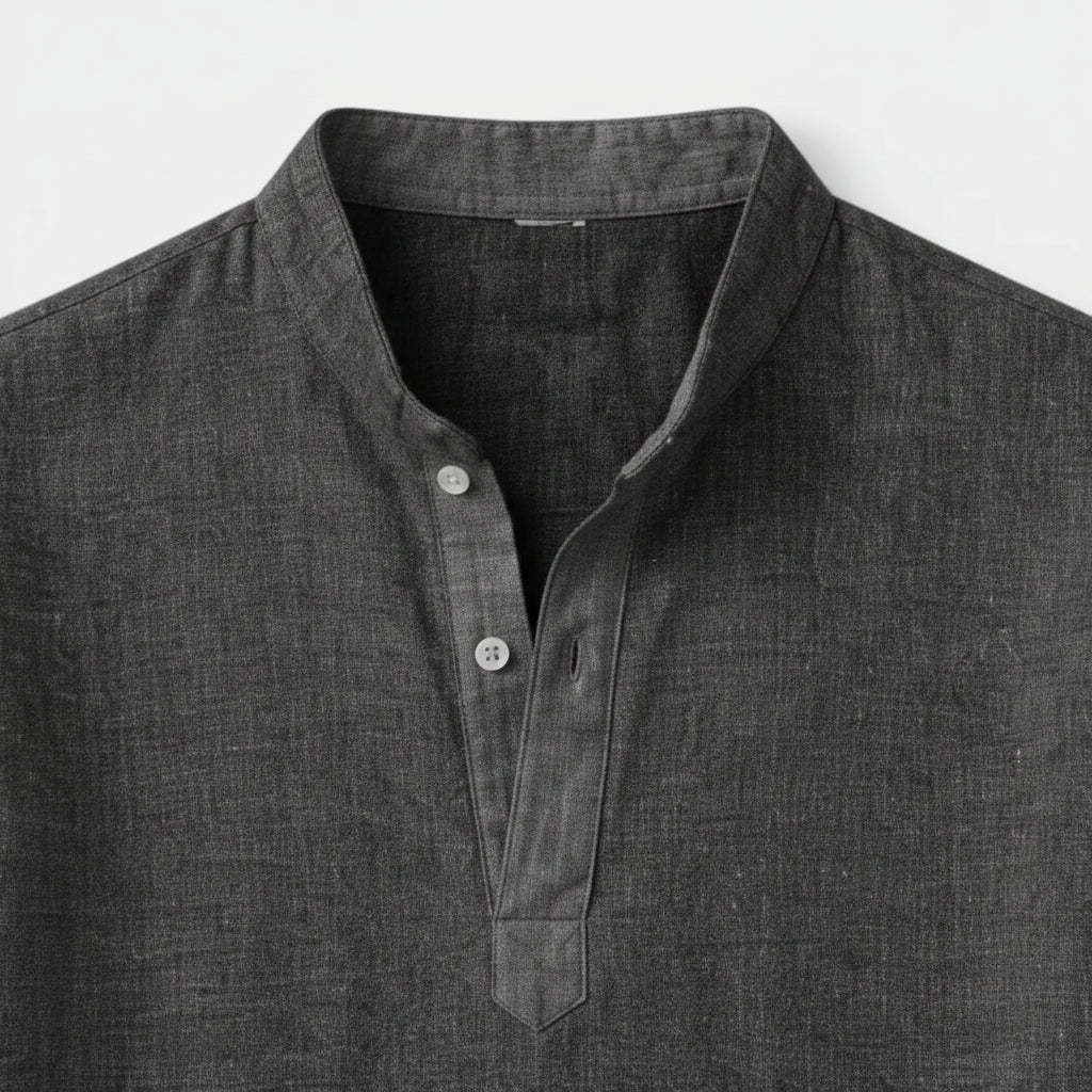 Textured Henley Shirt Stand Collar Relaxed Fit for Men