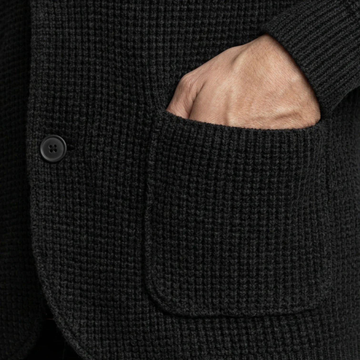 Button-Up Knit Jacket Ribbed Collar Elbow Patch for Men