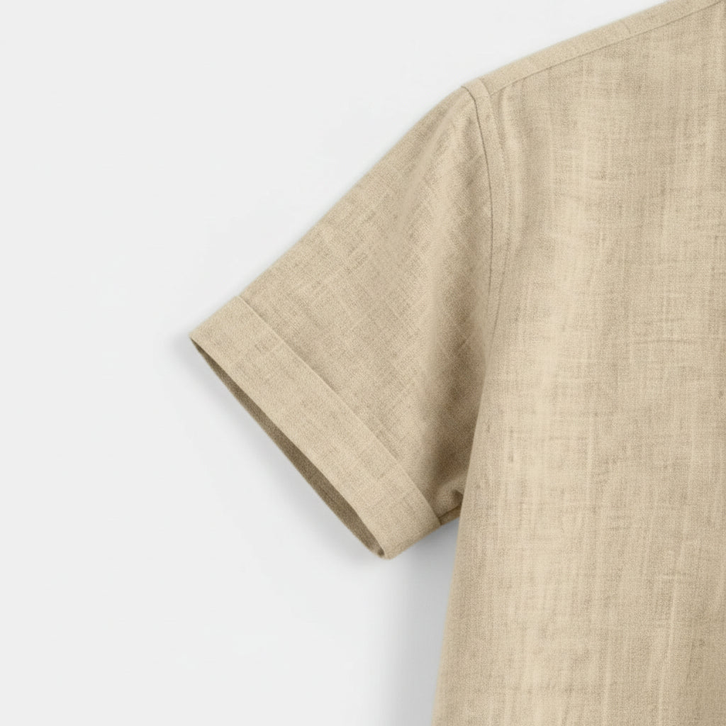 Textured Henley Shirt Stand Collar Relaxed Fit for Men
