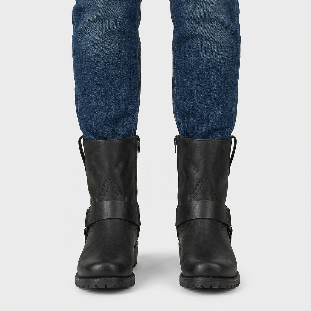 Leather Strap Ankle Boots Rugged Construction for Men