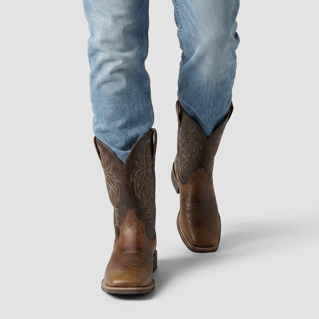 Western Cowboy Boots Embroidered Square Toe for Men