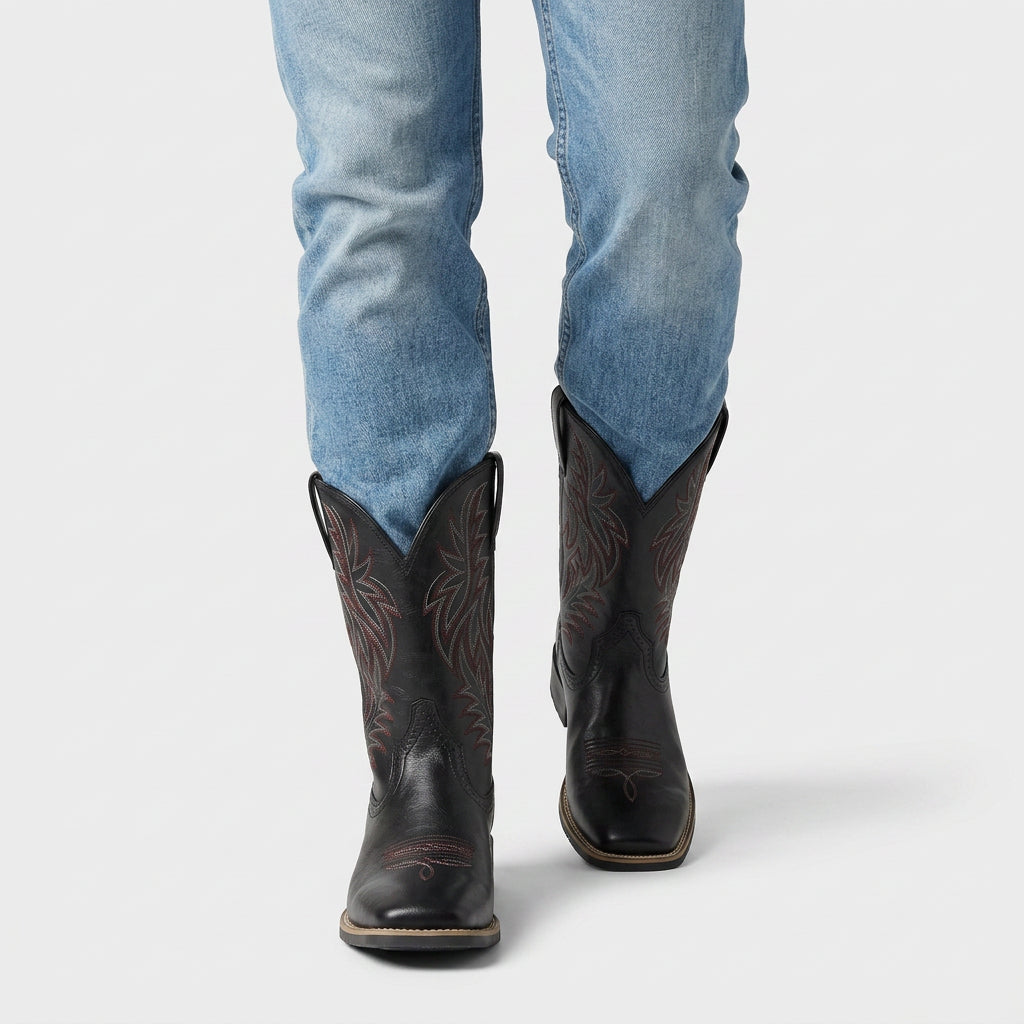 Western Cowboy Boots Embroidered Square Toe for Men