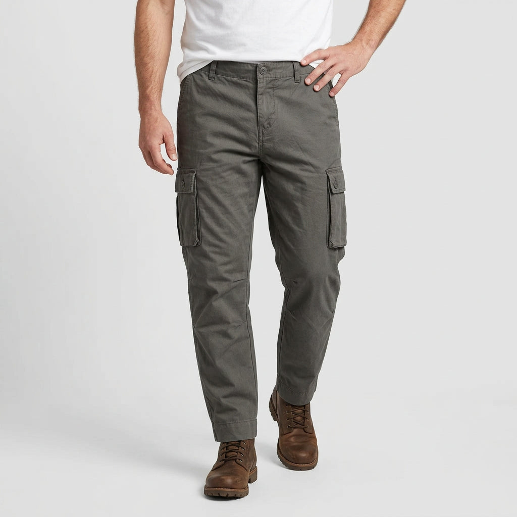 Cargo Pants Straight Fit Button Waist Flap Pockets for Men