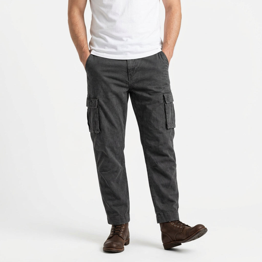 Cargo Pants Straight Fit Button Waist Flap Pockets for Men