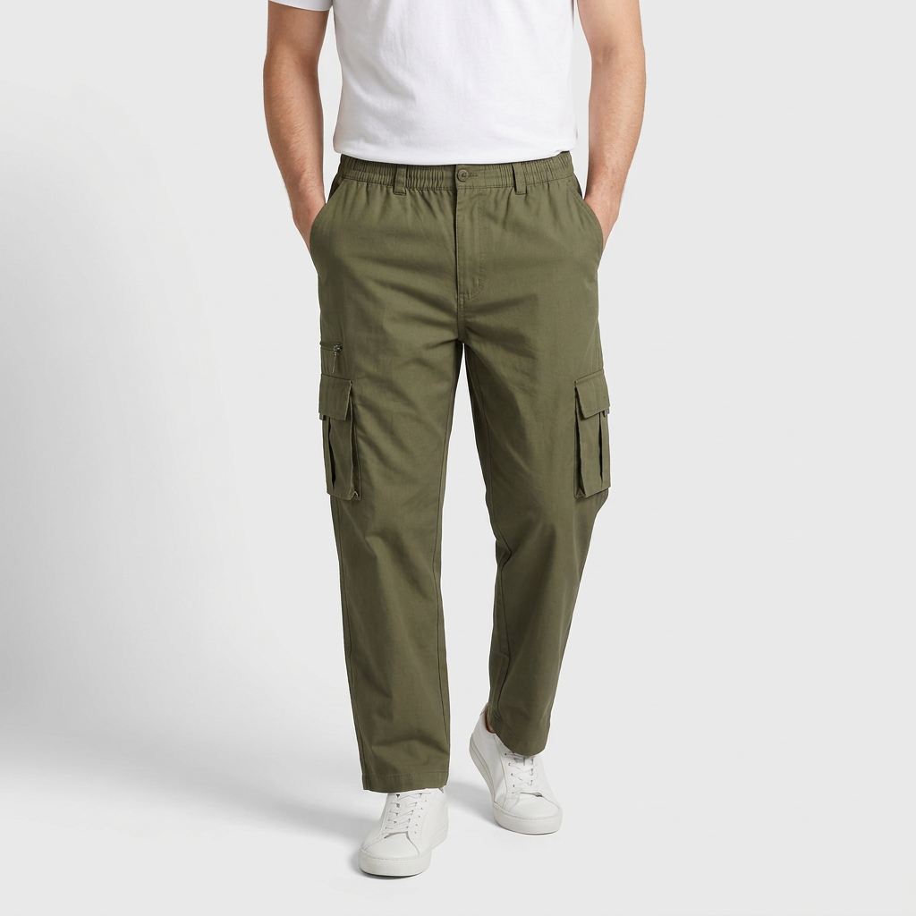 Cargo Pants Regular Fit Button Waist Multi Pocket for Men