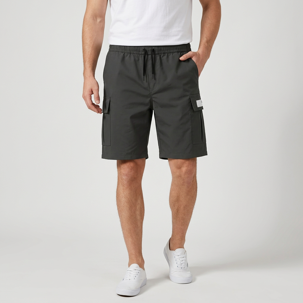 Cargo Shorts Elastic Waist Drawstring Multi Pocket for Men