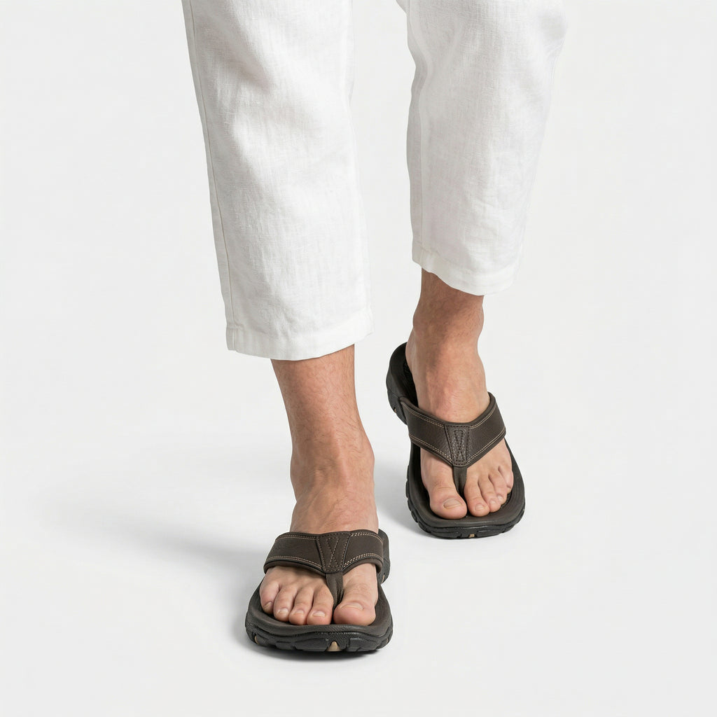 Flip Flops Textured Footbed Wide Strap Slip-On for Men
