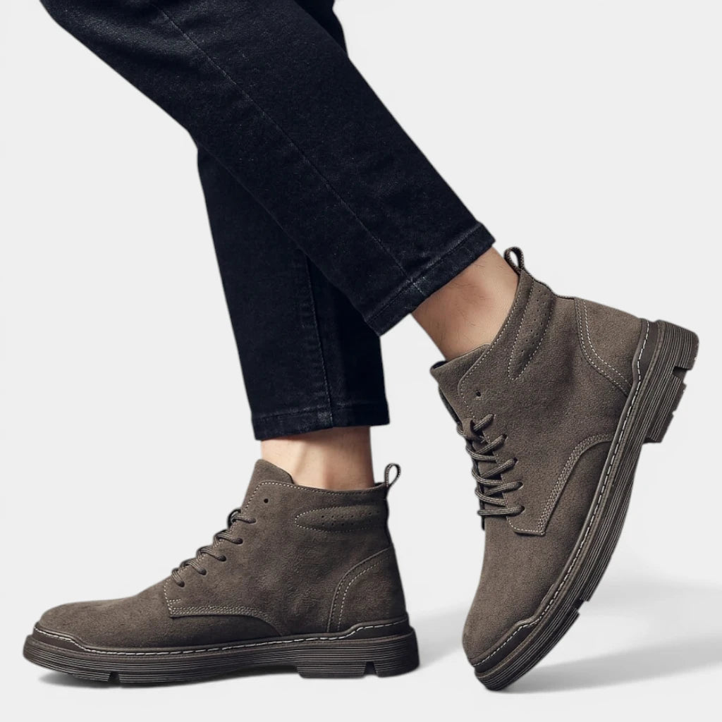 Suede Lace-Up Ankle Boots Round Toe for Men