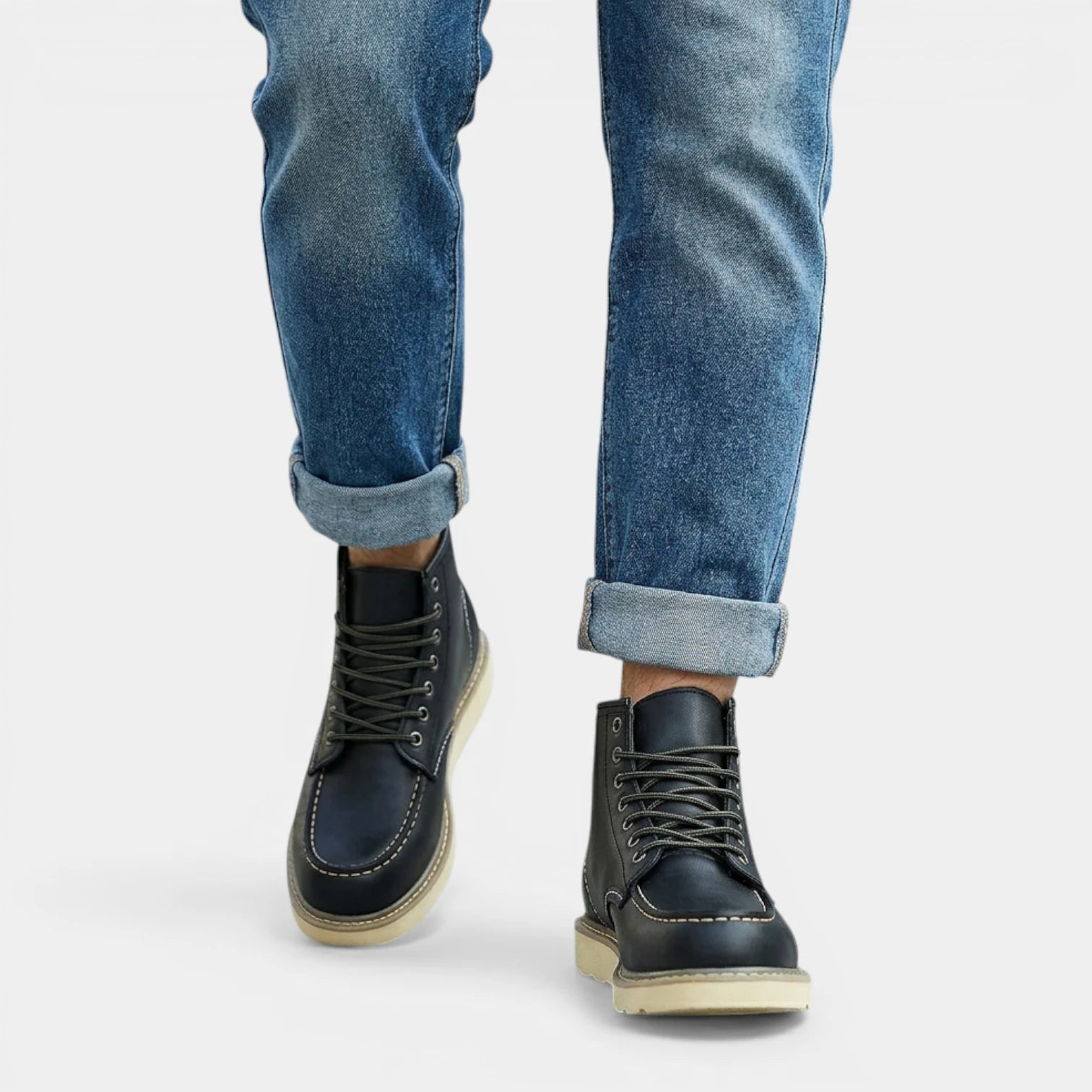 Contrast Stitch Lace-Up Ankle Boots for Men