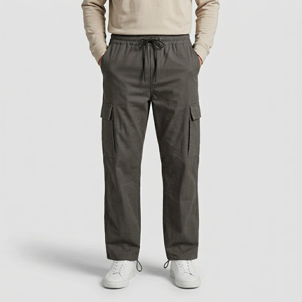 Cargo Pants Straight Fit Drawstring Waist Utility for Men