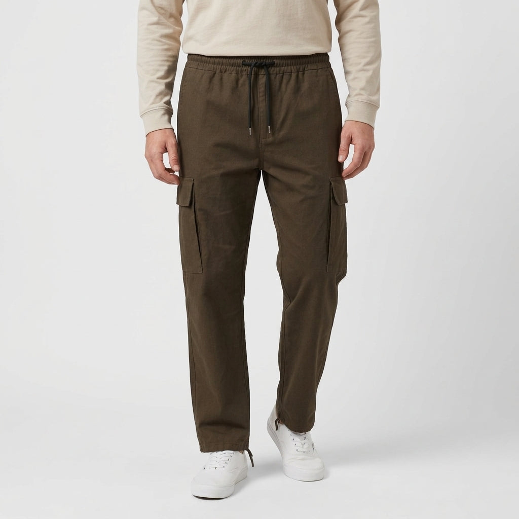 Cargo Pants Straight Fit Drawstring Waist Utility for Men