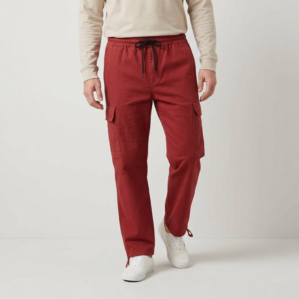 Cargo Pants Straight Fit Drawstring Waist Utility for Men