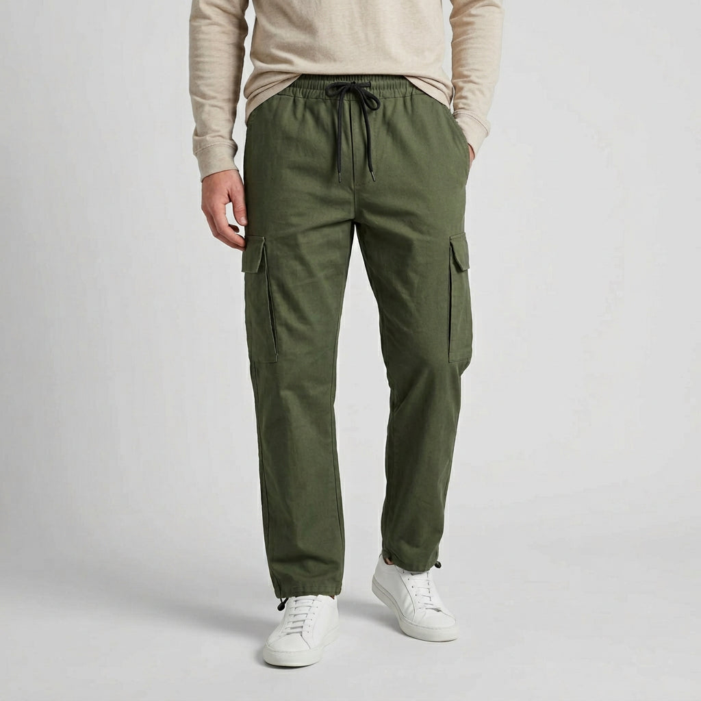 Cargo Pants Straight Fit Drawstring Waist Utility for Men