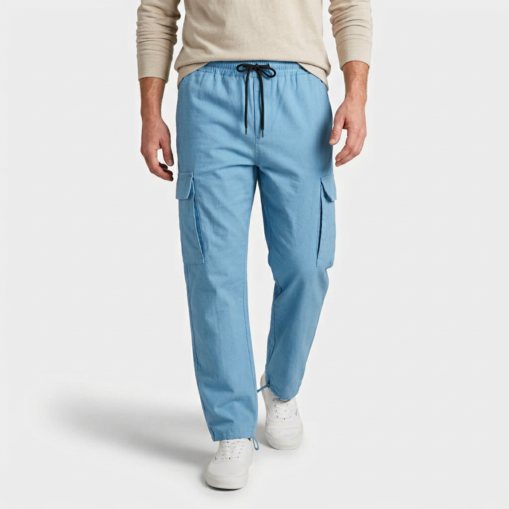 Cargo Pants Straight Fit Drawstring Waist Utility for Men