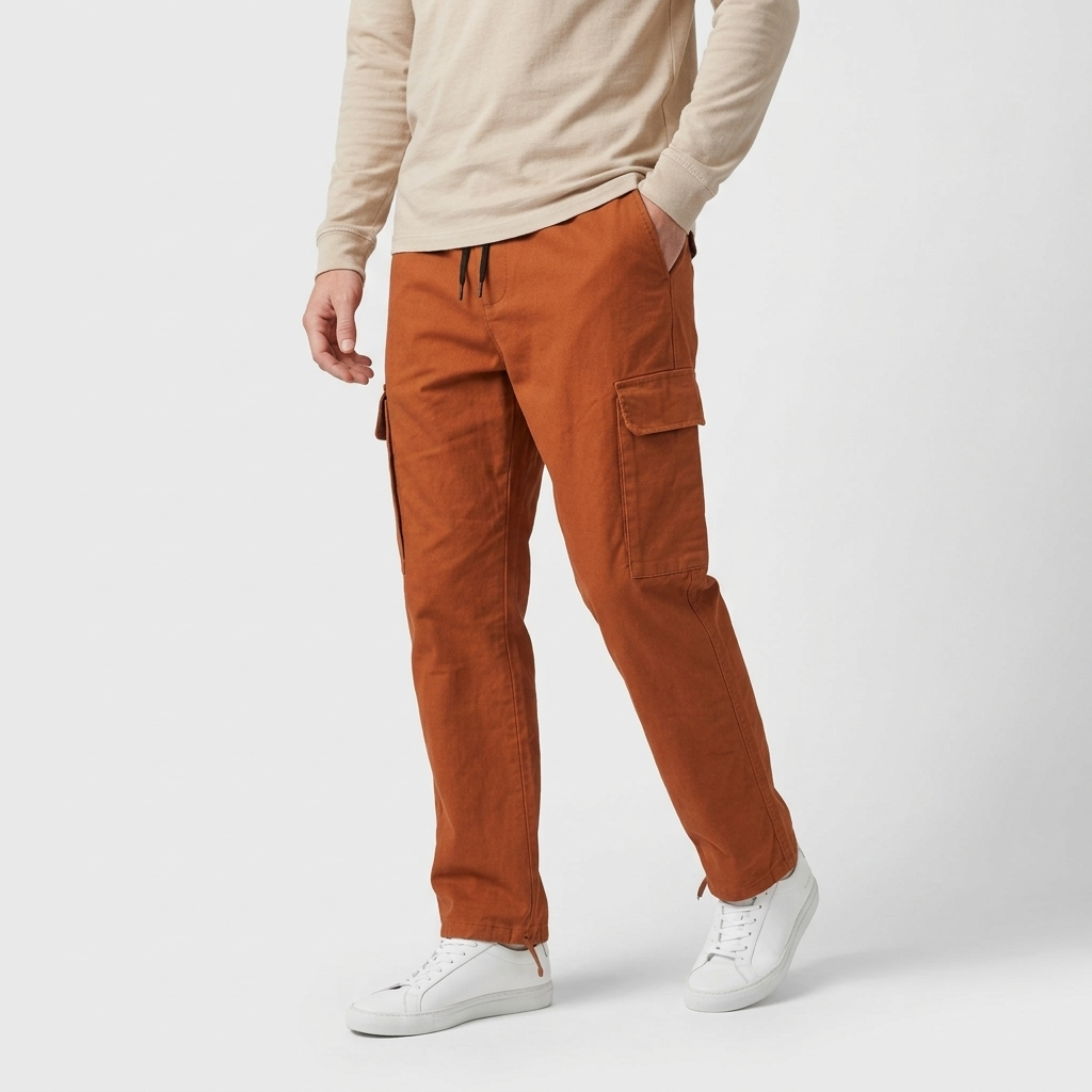 Cargo Pants Straight Fit Drawstring Waist Utility for Men