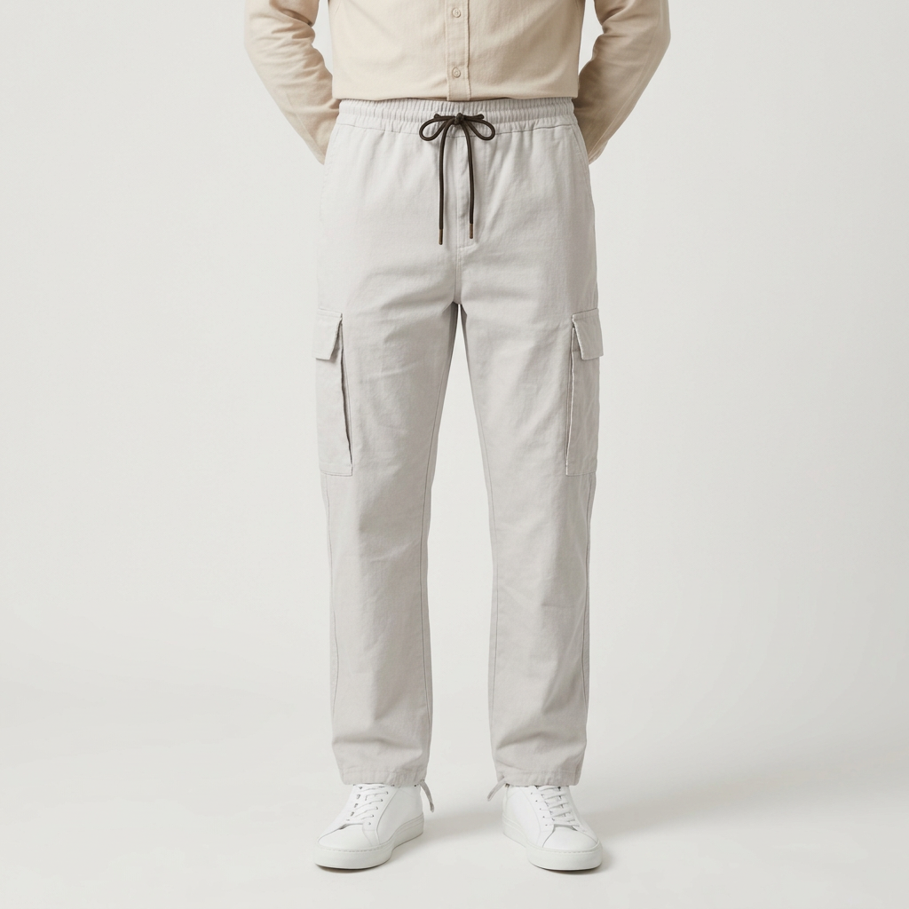 Cargo Pants Straight Fit Drawstring Waist Utility for Men