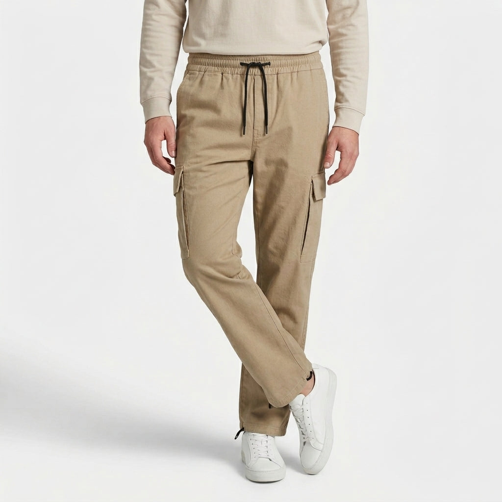 Cargo Pants Straight Fit Drawstring Waist Utility for Men