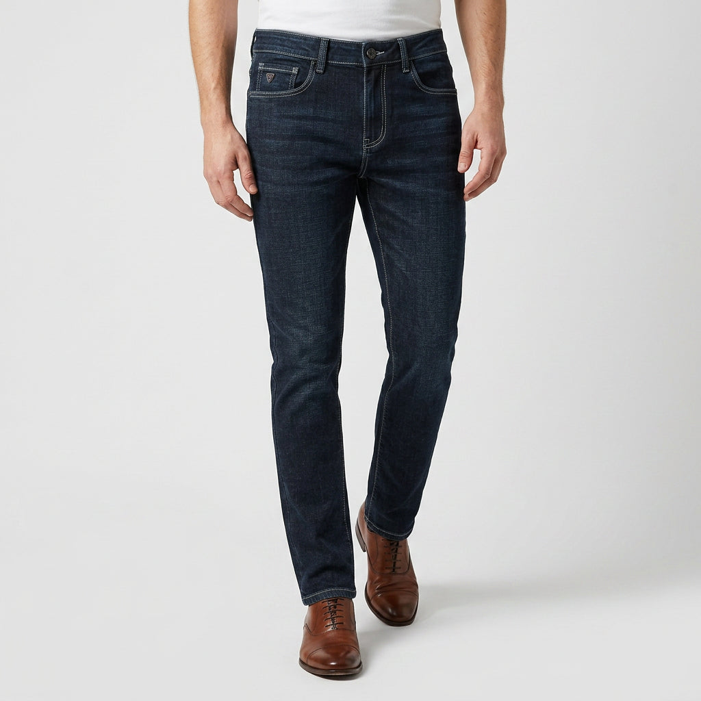 Straight Leg Denim Jeans Stretch Cotton Regular Fit for Men