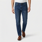 Straight Leg Denim Jeans Stretch Cotton Regular Fit for Men