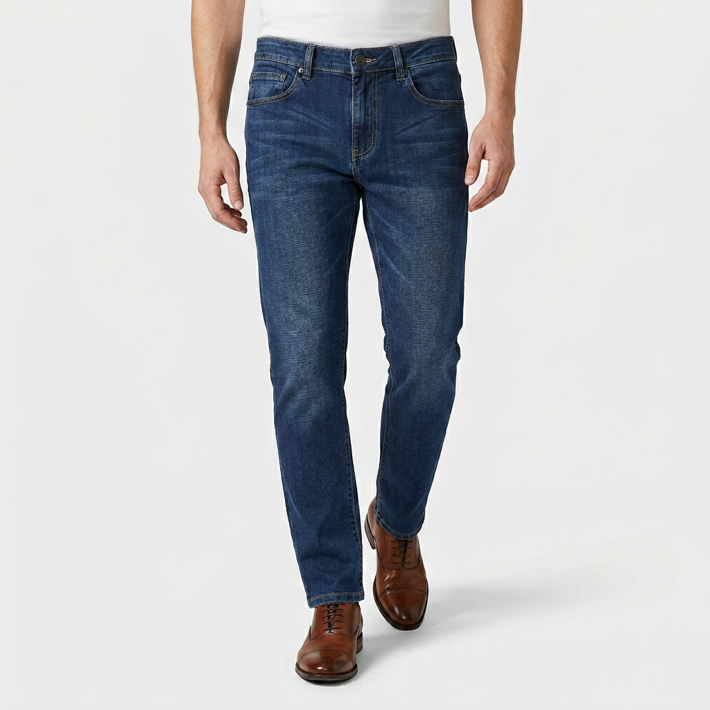 Straight Leg Denim Jeans Stretch Cotton Regular Fit for Men