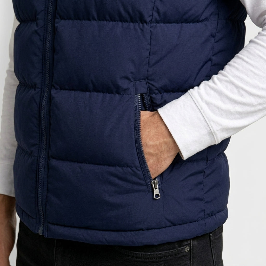 Quilted Puffer Vest Zip-Up Stand Collar Sleeveless Regular Fit for Men