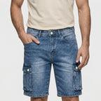 Denim Cargo Shorts Washed Straight Fit for Men