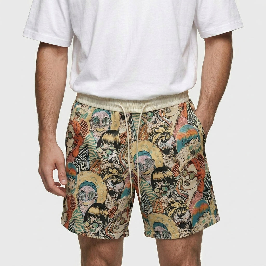 Graphic Print Shorts Drawstring Waist Relaxed Fit for Men