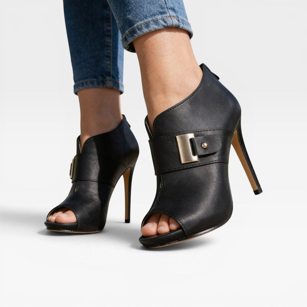 Women's Peep-Toe Buckle Strap Stiletto Booties