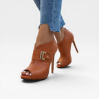 Women's Peep-Toe Buckle Strap Stiletto Booties