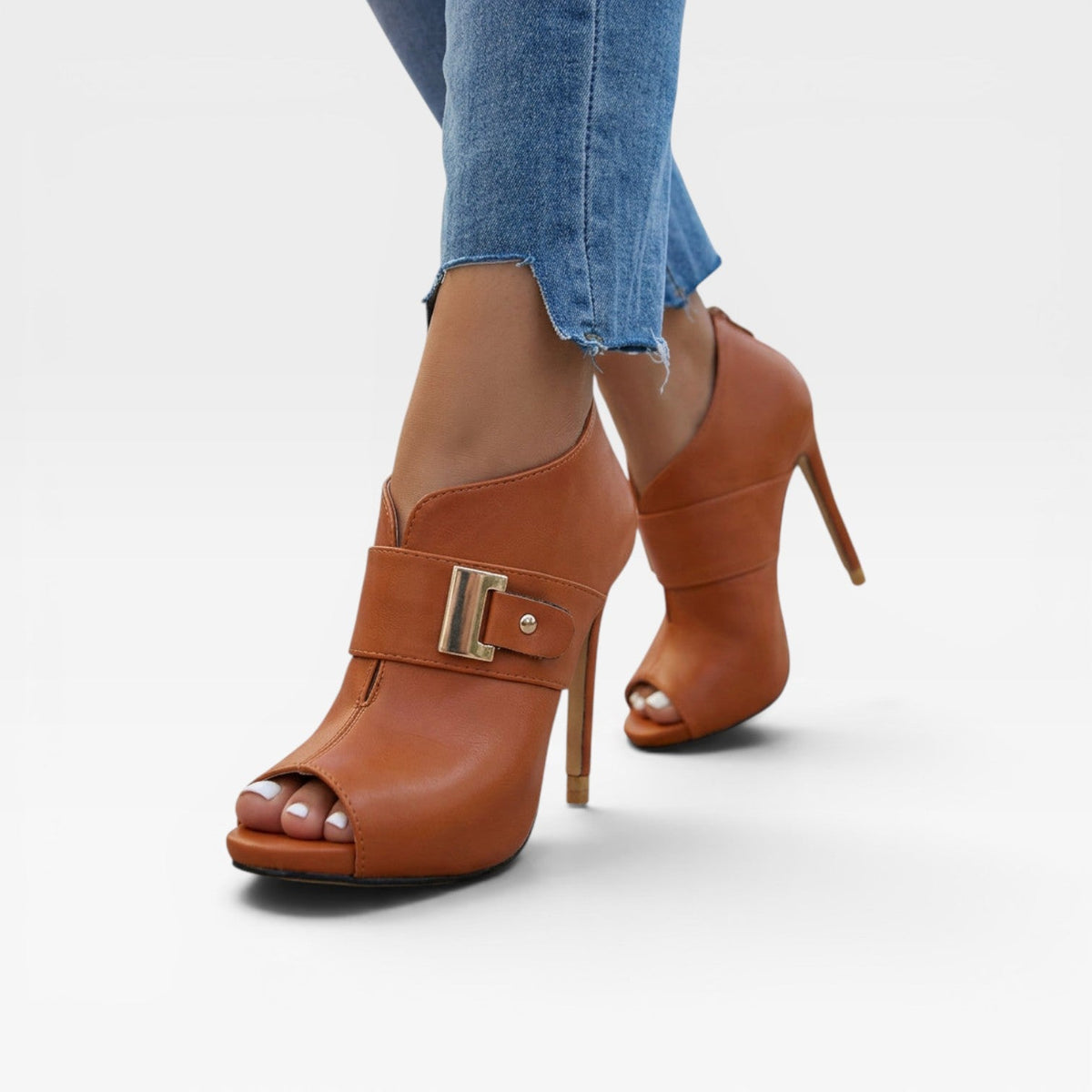 Women's Peep-Toe Buckle Strap Stiletto Booties