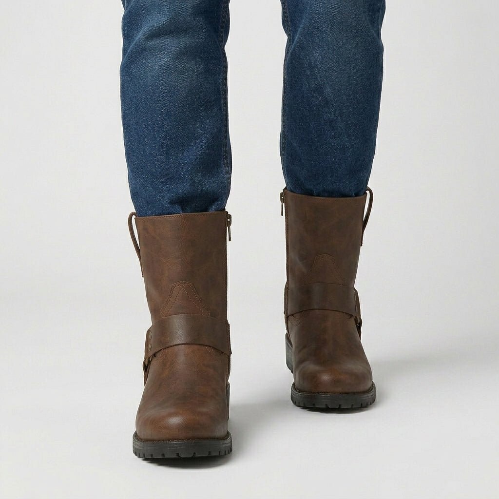 Leather Strap Ankle Boots Rugged Construction for Men